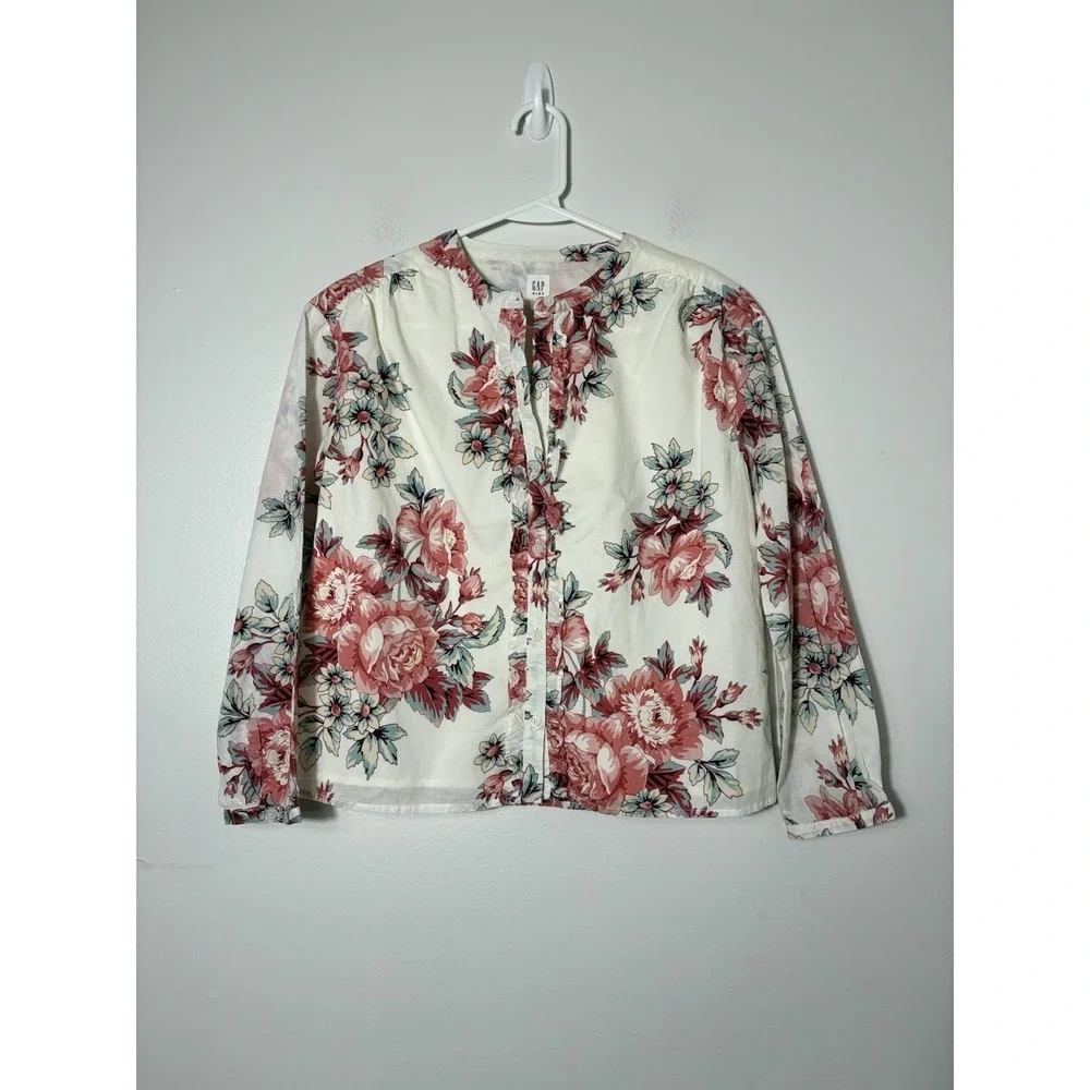 NEW! Gap Kids Button Up‎ Top Girls Sz 12 100% Cotton Floral Preppy Casual